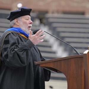 Steve Wozniak was the 2024 Commencement Address speaker at the University of Colorado Boulder.  (Photo by Casey A. Cass/University of Colorado)